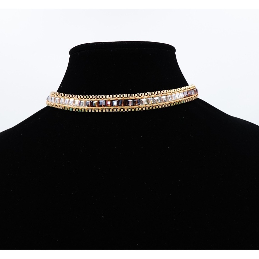 Katie Soleil Choker Necklace AB Beads Cord Wrapped Iridescent Artisan Coachella‎